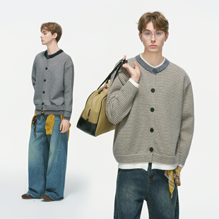 慵懒休闲针织衫 Dream 秋季 毛衣男款 外套 made老钱风假两件条纹开衫