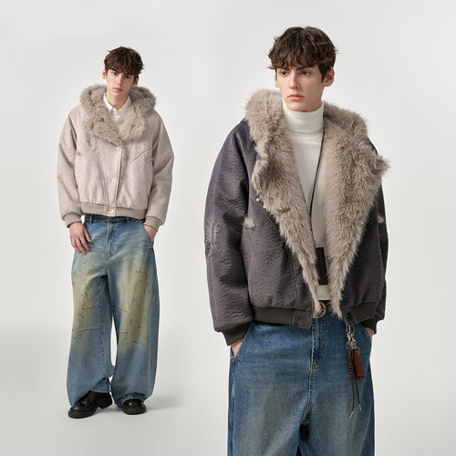 Dream made 700g仿兔毛重磅云朵绒座山雕棉服外套男冬季加绒加厚