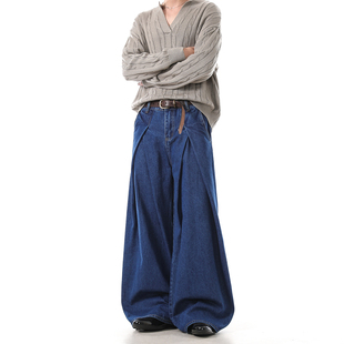 立体褶皱A字牛仔裤 美式 男款 秋冬季 子 Dream 直筒阔腿男生长裤 made