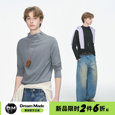 Dream made 美式半高领长袖T恤男冬季修身保暖男生内搭打底衫上衣