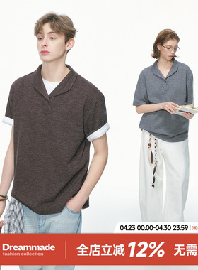 Dream made 老钱风新贵肌理感针织短袖T恤男女夏季情侣polo衫上衣