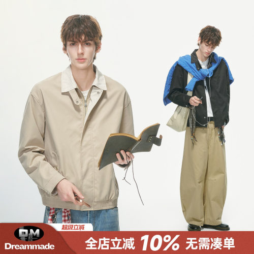 Dream made美式巴恩风条纹夹克男款秋季cleanfit通勤男生短宽外套