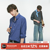 made高智感蓝色格子长袖 衬衫 男春秋季 Dream 美式 休闲内搭情侣衬衣