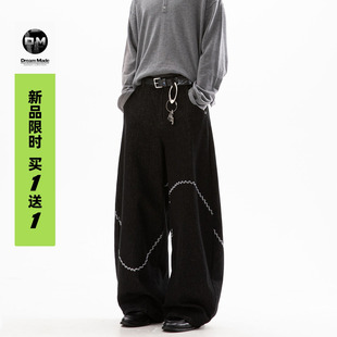 made Dream 男 20点限时买一送一 高级感刺绣丹宁黑色牛仔裤