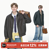 Dream 棕色男生夹克 外套男春秋季 made美式 复古机车风PU皮立领短款