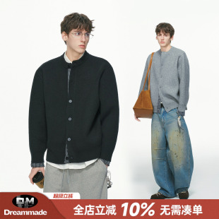 Dream made 假两件格纹开衫毛衣男款秋冬季老钱风男生针织衫外套