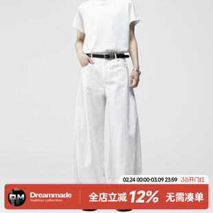 Dream made美式弯刀白色牛仔裤男款春秋季宽松直筒阔腿裤高街裤子