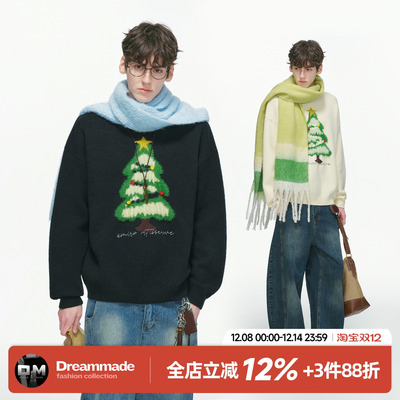 Dream made 圣诞树刺绣毛衣男款秋冬季加厚情侣针织衫男生毛线衣