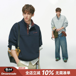 Dream made美式复古撞色短款立领卫衣男秋季宽松情侣防风帽衫外套