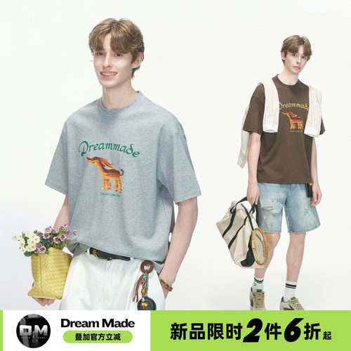 Dream made 美式设计感印花防晒短袖男款夏季薄款半袖男生凉感T恤