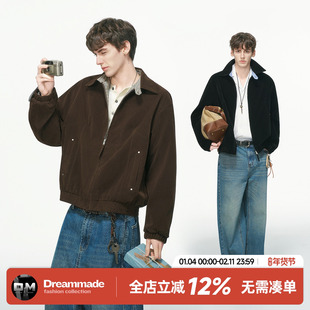 Dream made 美式绒皮巴恩风格子拼接夹克男秋季cleanfit短款外套