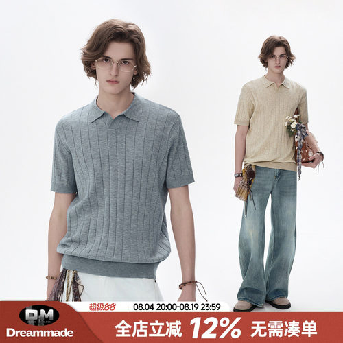 Dream made 老钱风新贵海鸥领针织polo衫男短袖夏季人夫感男生T恤