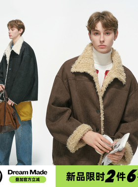 Dream made皮毛一体冬季加厚外套男款冬装麂皮绒男生棉服情侣棉衣