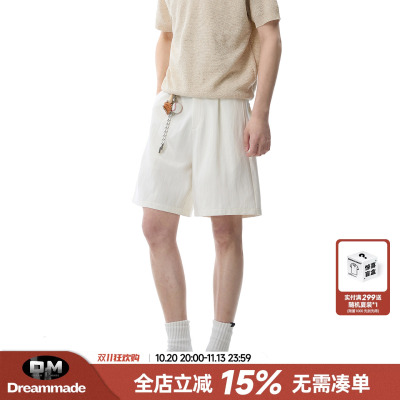 Dream made老钱风天丝亚麻短裤男款夏季薄款透气直筒男生五分裤子
