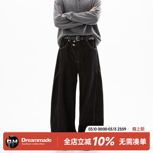 Dream made 美式解构丹宁原牛弯刀牛仔裤男春秋季高级感直筒裤子
