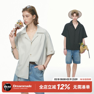 Dream made轻奢老钱风设计感短袖衬衫男款夏季高级古巴领衬衣外套