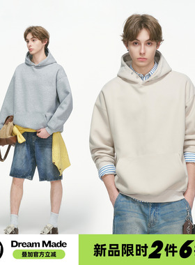 Dream made 美式cleanfit灰色连帽卫衣男秋冬季重磅休闲帽衫外套