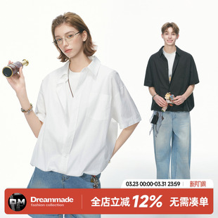 2026新款 Dream 男女夏季 衬衫 纯棉情侣白色衬衣 made假两件花苞短袖