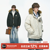 冬季 Dream made 加厚毛领连帽派克服男徽章棉衣男生棉袄棉服外套