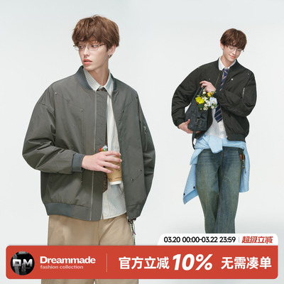 Dream made 美式cleanfit铆钉飞行员棒球服外套男春秋季潮牌夹克