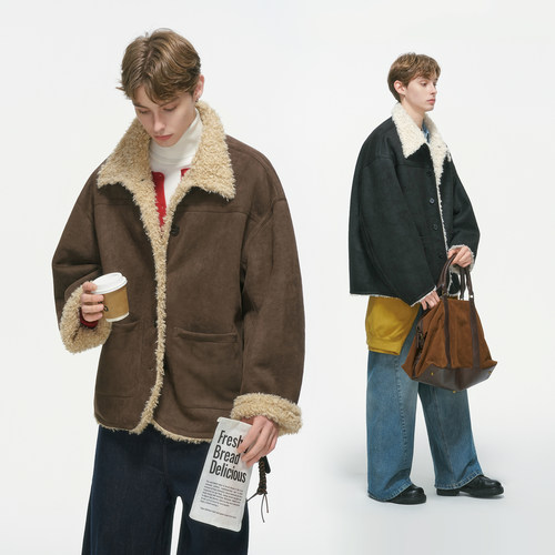 Dream made 皮毛一体保暖棉服男女冬季加厚羊羔毛棉衣麂皮绒外套