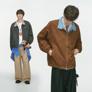 哈灵顿翻领工装 Dream 格子拼接麂皮绒夹克男春秋季 美式 外套 made