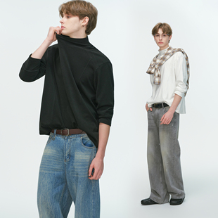 made 打底衫 美式 T恤男秋冬季 内搭上衣 解构半高领双面绒长袖 Dream