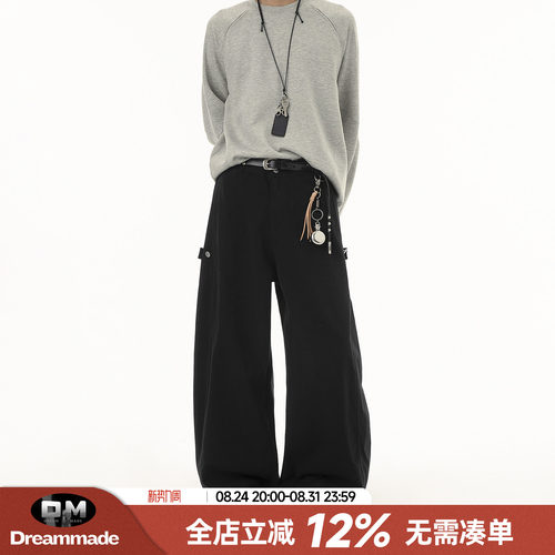 Dream made美式廓形弯刀休闲裤男春秋季直筒宽松阔腿工装裤子男生