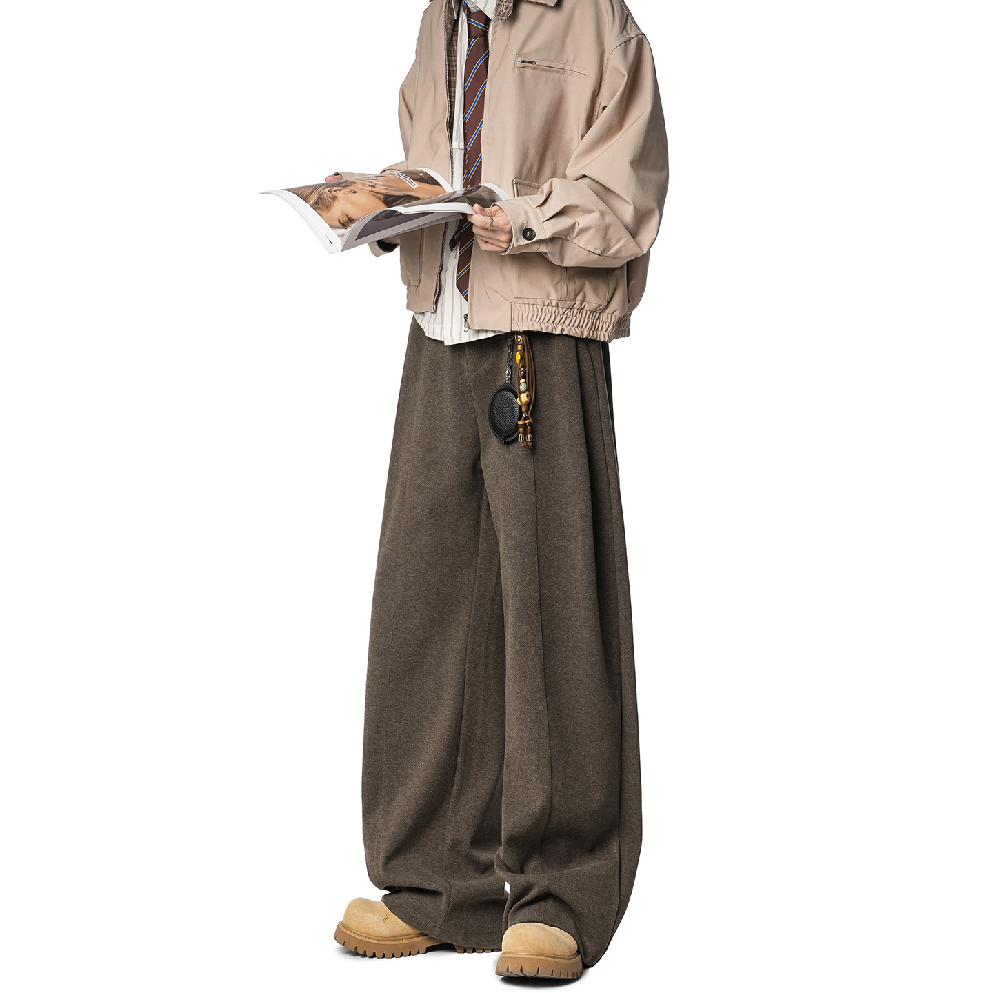 Dream made老钱风毛呢休闲裤男秋冬季加厚宽松直筒裤子男生阔腿裤