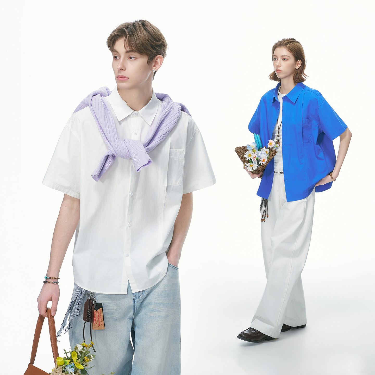 Dream made 极简通勤白色短袖衬衫男款夏季cleanfit纯棉衬衣外套