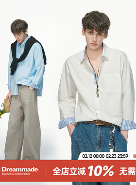 Dream made 格子白色衬衫男款秋季休闲内搭通勤cleanfit长袖衬衣