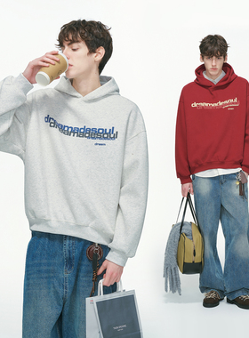 Dream made 美式重磅灰色短宽连帽卫衣男秋冬季休闲情侣帽衫外套