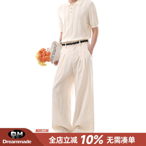 Dream made 老钱风A字双褶天丝亚麻西裤男款夏季薄款透气男生裤子