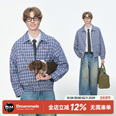 made美式 蓝色格子短款 夹克男春秋季 Dream 新款 高智感男生刺绣外套
