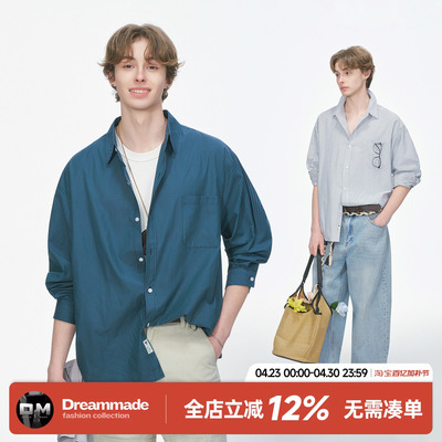 Dream made 高智感条纹长袖衬衫男款春秋季美式休闲宽松潮牌衬衣
