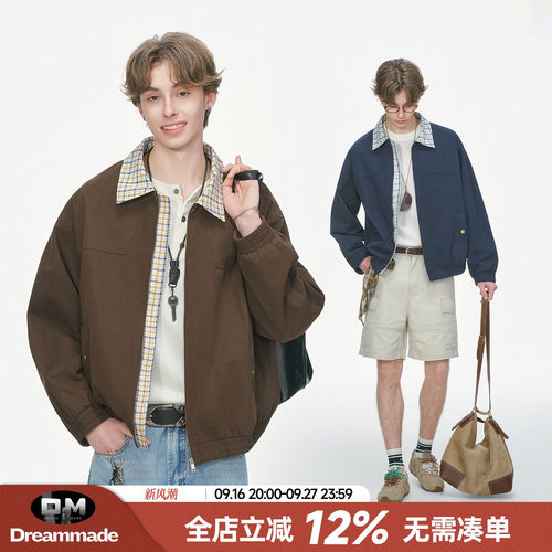 Dream made美式巴恩风格纹拼接工装外套男2026春秋季新款男生夹克
