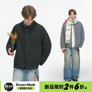 Dream made假两件亨利领90白鸭绒羽绒服男款冬季加厚男生毛呢外套