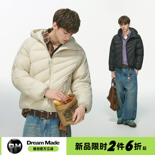 Dream made放射线排骨90白鸭绒羽绒服男款冬季加厚正肩斜拉链外套