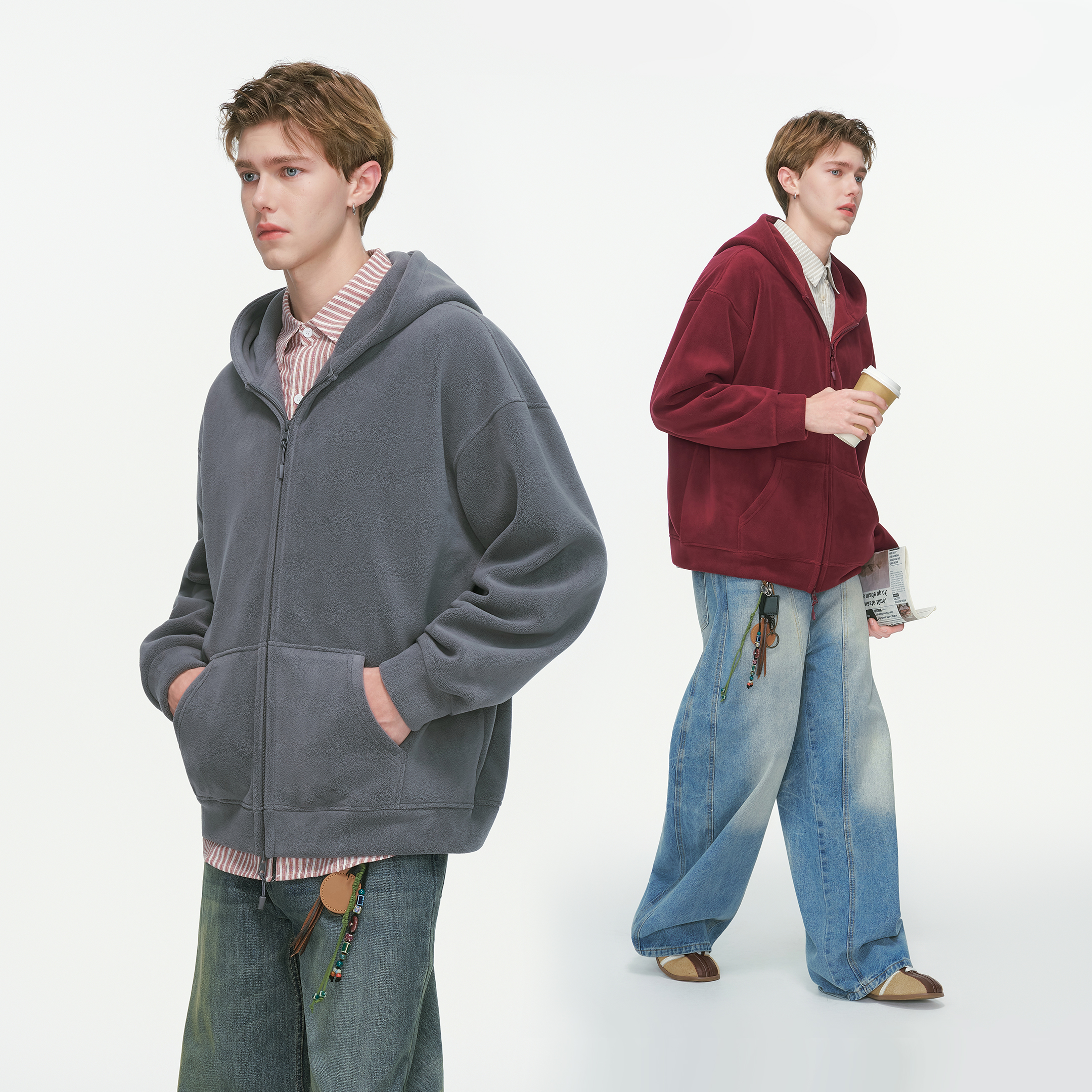 Dream made美式摇粒绒连帽开衫卫衣男春秋季休闲百搭情侣帽衫外套