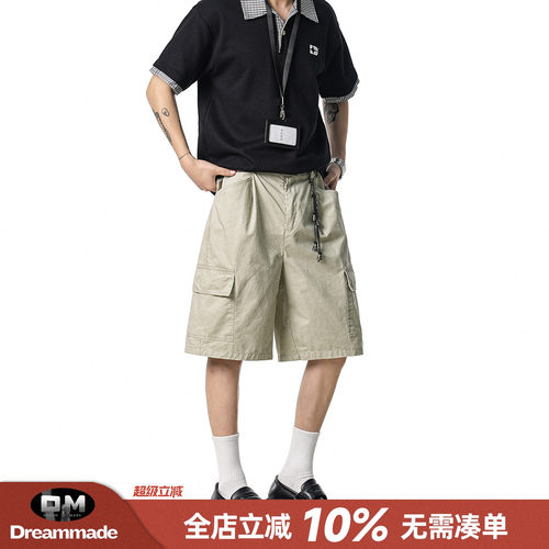 Dream made美式复古大口袋工装短裤男款夏季直筒外穿男生五分裤子