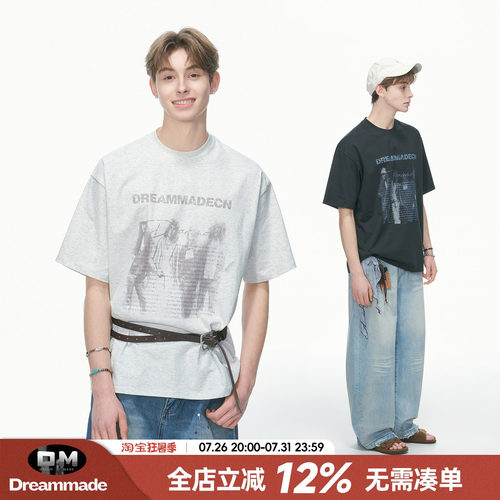 Dream made 美式人物印花短袖男款夏季重磅凉感索罗娜T恤男生半袖
