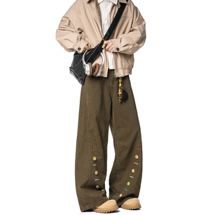 复古纽扣休闲裤 美式 男款 秋冬季 子 Dream 直筒宽松棕色男生裤 made