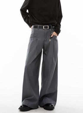 Dream made 高级感直筒垂感灰色西裤男秋季美式复古通勤休闲裤子