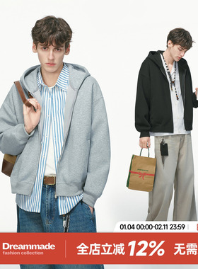 Dream made 美式cleanfit短款开衫卫衣男秋冬季加绒加厚连帽外套