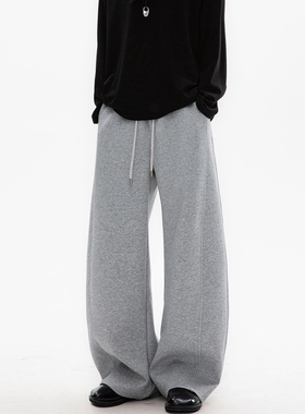 Dream made美式灰色卫裤男款冬季加厚直筒宽松弯刀裤子冬装休闲裤