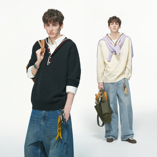 松弛感男友风针织衫 人夫感条纹连帽毛衣男秋冬季 外套 made Dream