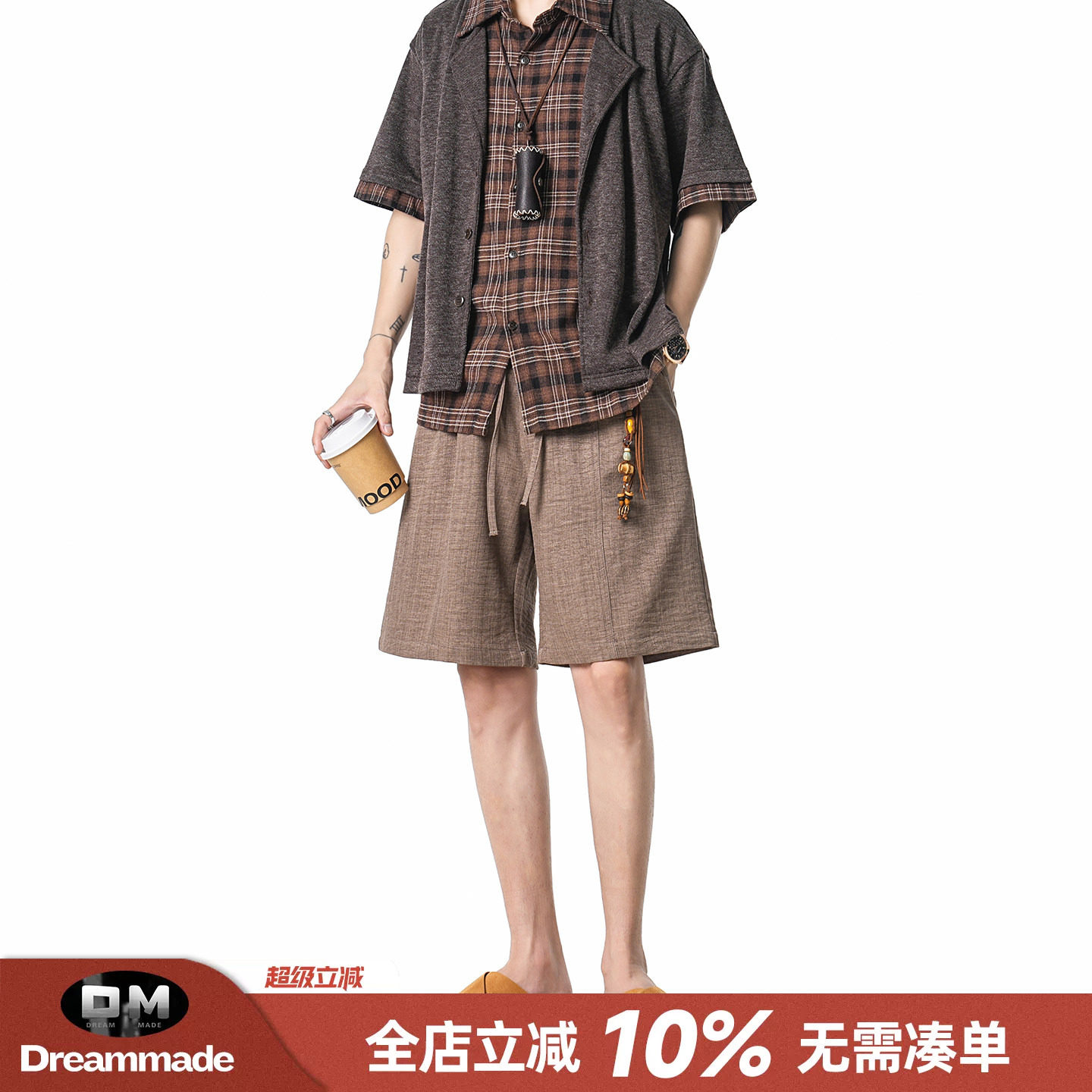 Dream made 老钱风松弛感直筒休闲短裤男款夏季薄款透气五分裤子图片