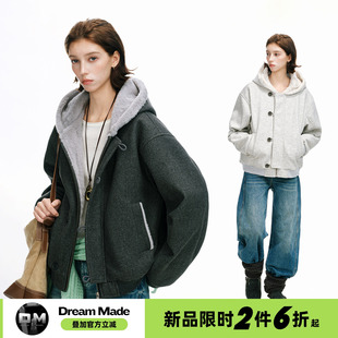 Dream made 美式仿兔毛连帽宽松棉衣情侣款冬季保暖棉服外套男女