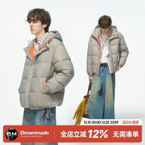 Dream made90白鸭绒撞色泡芙羽绒服男冬季加厚保暖情侣面包服外套