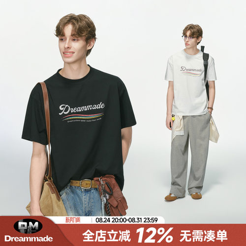 Dream made 美式cleanfit字母印花圆领短袖T恤男夏季薄款情侣上衣